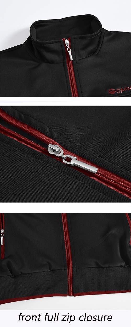 YSENTO Mens Sweat Suits 2 Pieces Warm Up Suits Full Zip Workout Jogging Sports Tracksuits Black Red M - Image 4